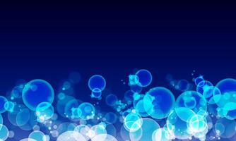 Bubbles in water on dark blue background . Circle and liquid, light design, clear soapy shiny. vector