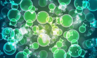Bubbles in water on green background . Circle and liquid, light design, clear soapy shiny. vector