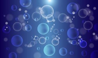 Bubbles in water on blue background . Circle and liquid, light design, clear soapy shiny. vector