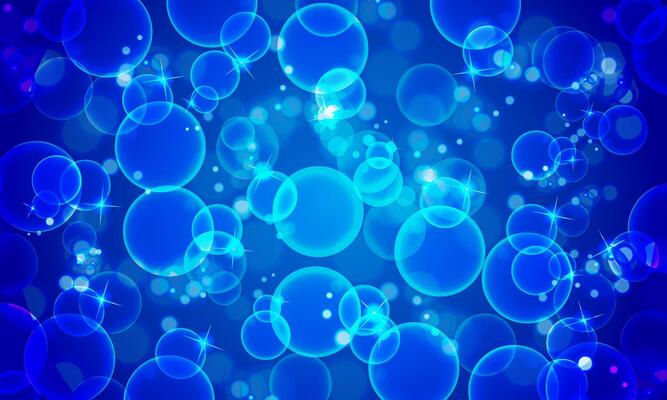 Bubbles in water on light blue background . Circle and liquid, light design, clear soapy shiny.