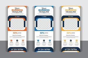 White background creative colorful Business roll up banner template set, pull up, display banner, x-banner , flag-banner design, with 3 color variation vector