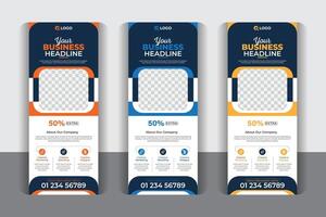 Stylish and modern creative colorful Business roll up banner template set, pull up, display banner, x-banner , flag-banner design, with 3 color variation vector