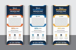 Luxury and stylish unique layout professional Business roll up banner template set, pull up, display banner, x-banner , flag-banner design, with 3 color variation vector