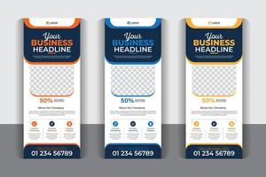 Geometric and creative Business roll up banner template set, pull up, display banner, x-banner , flag-banner design, with 3 color variation vector