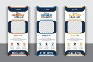 Modern and unique creative colorful Business roll up banner template set, pull up, display banner, x-banner , flag-banner design, with 3 color variation vector