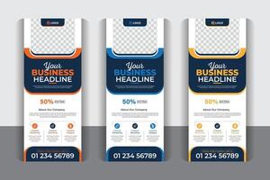 Geometric and creative business flyer and display banner, Creative business agency roll up banner design pull up, display banner, x-banner , flag-banner design, with 3 color variation vector