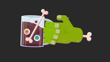 Zombie's hand is holding a morning coffee. Loop animation without background. video