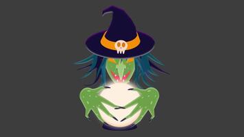 Scary witch casts a spell on a magic ball. Loop animation without background. video