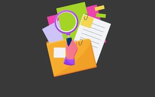 Hand is holding magnifying glass and observing the documents. Search concept animation. Loop without background. video