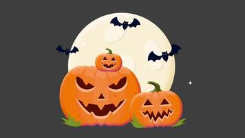 Animated halloween pumpkins with flying bats. Loop animation without background. video