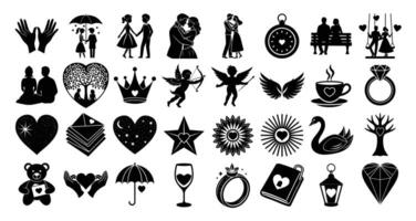Heart and Love Icon Silhouette Set vector