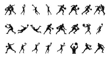 Dynamic Basketball Player Silhouettes Isolated on White Background vector