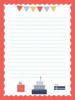 a page for entries with empty rulers with a birthday cake and gifts vector