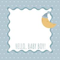 a page template for a baby album for a boy with a moon. Postcard for a boy vector