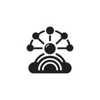 A black and white icon of a cloud with a rainbow vector