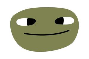 Funny green emoji. Crazy face with slanted eyes. Isolated illustration for your design vector