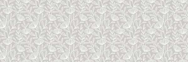 Autumn brown vintage daisy floral print banner, seamless repeating flower pattern wide horizontal background texture design vector
