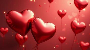 Heart shaped balloons romantic red shiny bokeh background video