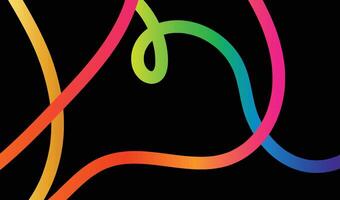 Abstract Colorful curved lines design, Vibrant neon tubes, Black background, Glowing streaks, Geometric shapes, Fluid motion vector