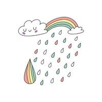 Rainbow and clouds with raindrops illustration vector