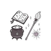 Magic wand, book, cauldron and other items vector