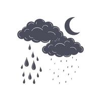 Rainy weather icon with clouds and moon illustration vector