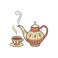 A teapot and cup with steam on a white background vector