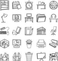 Office Workspace Icons Desk, Computer, Calendar, and More vector