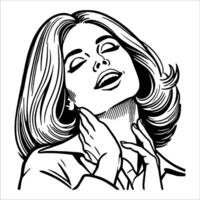 Retro Comic Line Art of a Womans Smiling Expression in Black and White Clean Style vector