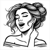 Retro Style Woman with Expression of Pleasure in Black and White Clean Line Art vector