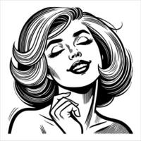 Retro Comic Style Happy Woman in Clean Line Art with a Joyful Expression in Monochrome vector
