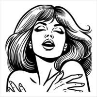Clean Line Art in Retro Style Featuring a Woman's Expression of Happiness and Pleasure vector