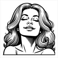Black and White Retro Comic Woman with a Delightful Expression in Clean Line Art Style vector