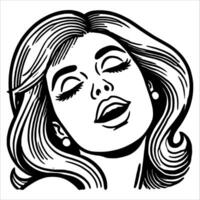 Black and White Retro Comic Style Woman with a Joyful Expression in Minimalist Line Art vector