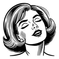 Retro Comic Illustration of a Woman in Black and White with an Expression of Joy vector