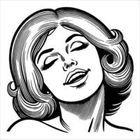 Black and White Retro Comic Woman with Joyful Expression and Clean Line Art Detailing vector