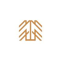 Monogram M tree line art logo design template vector