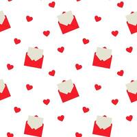 Red envelopes with hearts on white background seamless pattern vector
