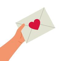Hand holding an envelope with a red heart vector