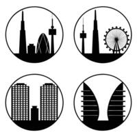 Minimalist Cityscape Silhouettes in Circular Design vector