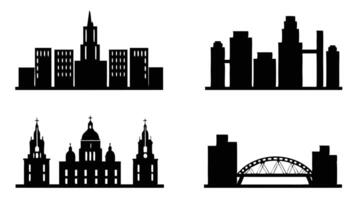 Black City Skyline Silhouettes with Iconic Architecture vector