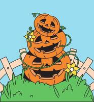 Halloween pumpkin at garden cartoon illustration vector