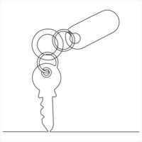 Key background continuous single line art drawing of key vector