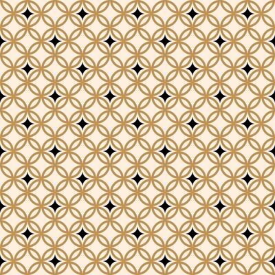 Japanese seamless pattern with gold hemp leaf and black stars.