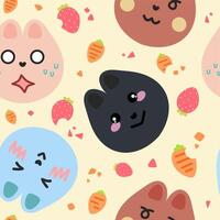 cute happy, shock and shy rabbit and bunny seamless pattern background vector