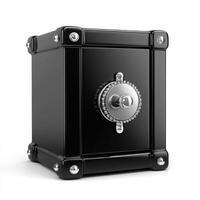 Black safe with combination lock on white background photo