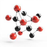 Molecular structure with red and black spheres on white background photo