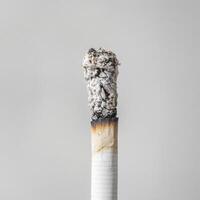 Close-up of a burning cigarette with ash on top photo