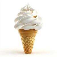 Soft serve ice cream cone topped with swirls of creamy vanilla served in a crispy waffle cone photo