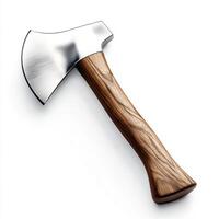 Handcrafted axe with a polished blade and wooden handle, perfect for camping and outdoor activities photo
